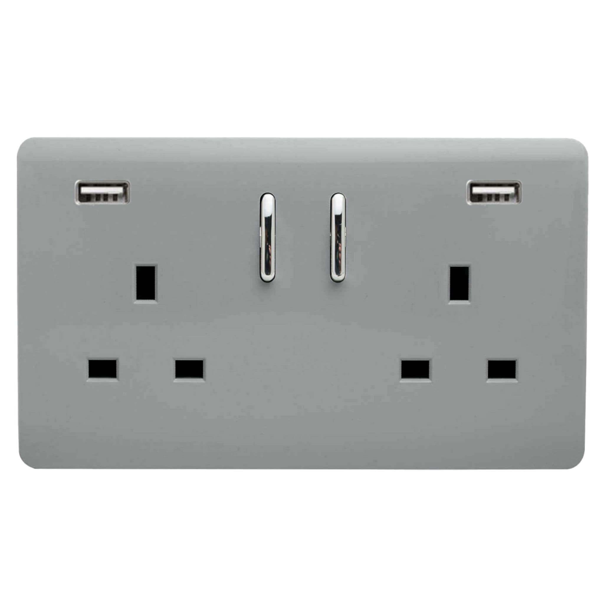 ART-SKT213USB31AASI  2 Gang 13Amp Short S/W Double Socket With 2x3.1Mah USB Platinum Silver